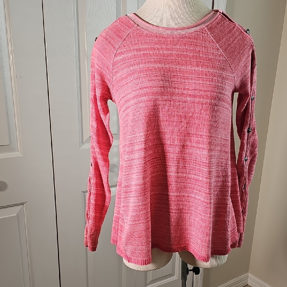 We The Free Pink Long Sleeve Sweater With Snaps Down The Sleeves. XS